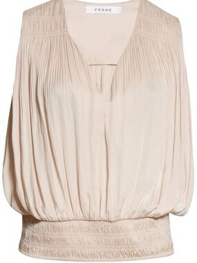 Frame Denim Pleat V-Neck Top in Size S/P